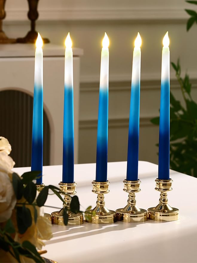 Funtery 48 Pcs Flameless LED Taper Candles Battery Operated Candles Bulk Realistic LED Candlesticks Flickering for Wedding Church Party Home Decor(Gradient Blue,11 Inch,Classic Style)