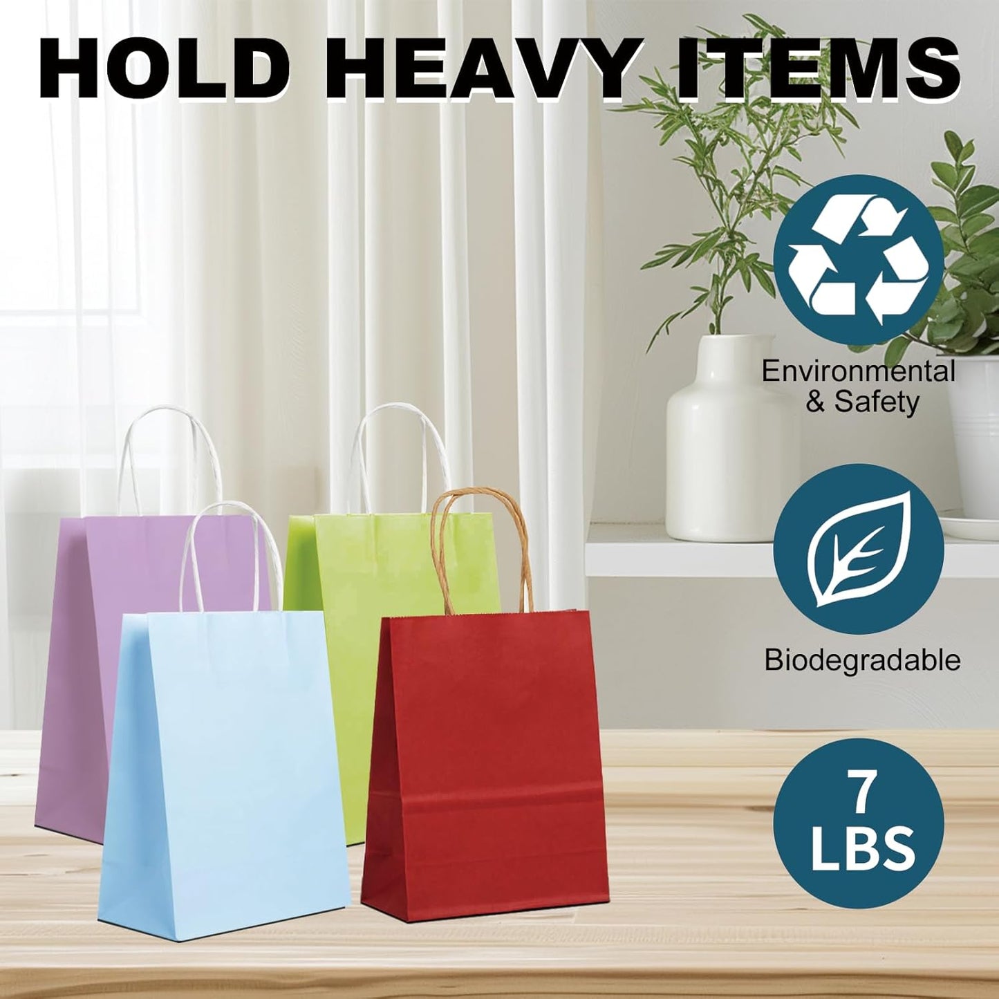 BAG BOX 25 Pack Small 5.9x3.1x8.25 Inch Purple Kraft Paper Gift Bags with Handles for Bulk Shopping, Retail, Craft, Party Favors, Wedding, Grocery & Sacks