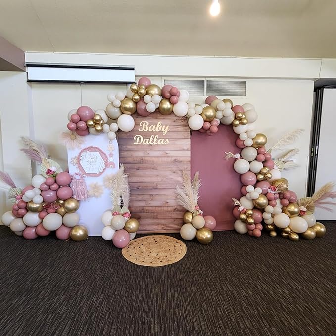 Double Stuffed Dusty Pink Cream Balloon Arch Kit, Boho Neutral Balloon Garland Dusty Rose Mauve Blush White Sand Blush Brown Metallic Gold Balloons for Bridal Shower Wedding Birthday Party Decoration