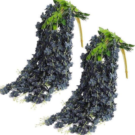 Fermus 24 Pack Artificial Wisteria Hanging Flowers Garland Fake Wisteria Vine for Garden Floral Wedding Decor (Black)