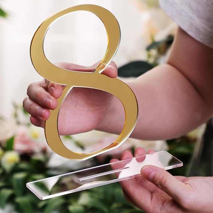SiliFine 10 Pcs Wedding Table Numbers 1-10 Signs Acrylic Mirror Table Numbers with Protective Film for Wedding Reception Party Birthday Anniversary Event Decorations(Gold)