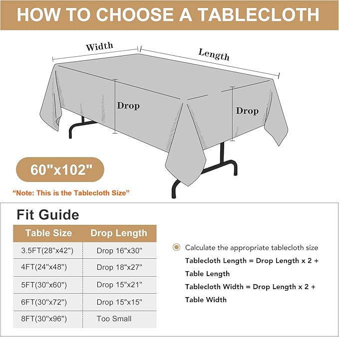 sancua Rectangle Tablecloth - 60 x 102 Inch - Stain and Wrinkle Resistant Washable Polyester Table Cloth, Decorative Fabric Table Cover for Dining Tables, Buffet Parties and Camping, Silver Grey