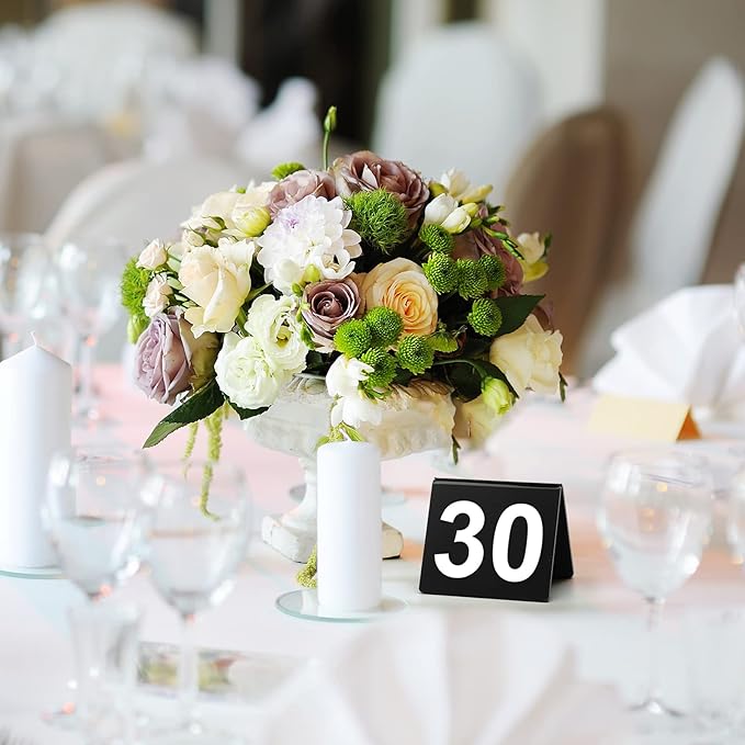 Tuanse 100 Pcs Acrylic Table Numbers 1-100 Double Sided Minimalist Restaurant Wedding Table Tent Cards for Party Event Banquets Wedding Reception, 2.5 x 2 x 1.6 Inch(White Number)