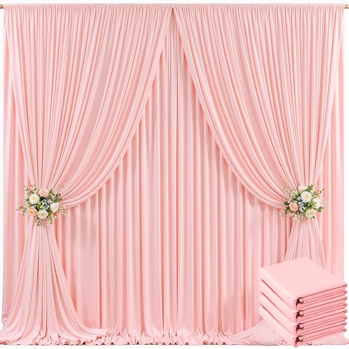 4 Panels Blush Pink Backdrop Curtain for Parties Pink Wrinkle Free 20ft x 10ft Backdrop Drapes for Baby Shower Wedding Birthday Photo Gender Reveal Photography Polyester Fabric Background Decoration