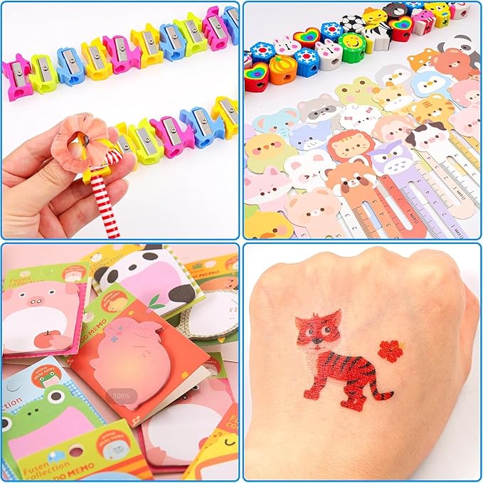 ANPHILE Return Gifts for Birthday Party, 24 Pack Stationery Birthday Goodie Bags with Pencils Erasers Stickers School Classroom Gifts for Students Classroom Gifts Rewards Prizes