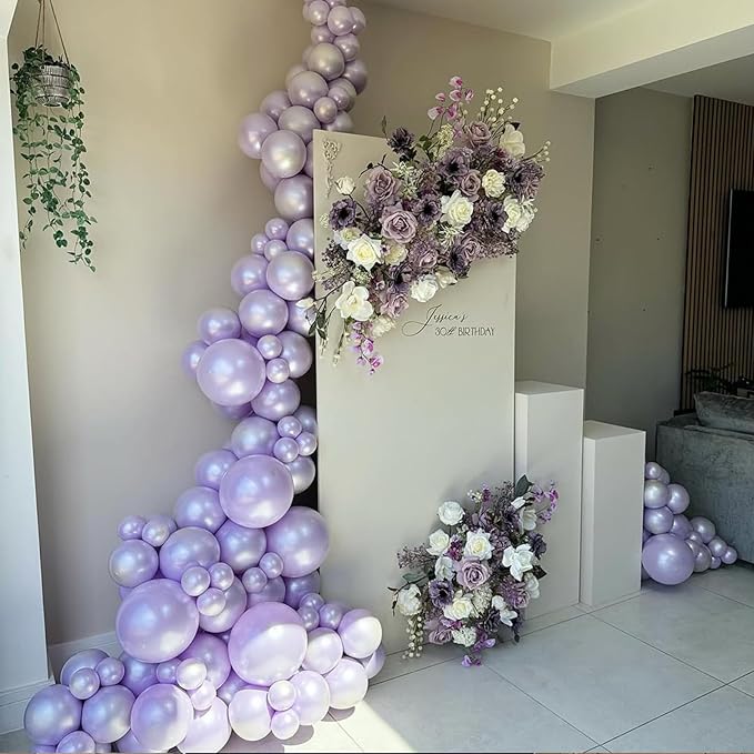 Pearl Purple Balloons, 98PCS Double Stuffed Light Purple Balloon Garland Arch Kit, 18/12/10/5 Inch Different Sizes for Girls Women Wedding Birthday Baby Shower Party Decorations