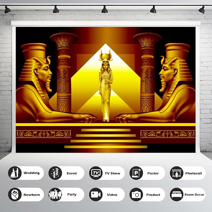 Egyptian Pyramids Sphinx Backdrop Ancient Egyptian Pharaoh Queen Decorations Golden Egypt Palace Stairway Photography Background Egyptian Temple Queen of Egypt Portrait Photo Studio Props 15x8ft