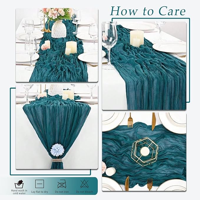 10 Pack Teal Cheesecloth Table Runner 17x108 Inch Semi Sheer Boho Rustic Gauze Cheese Cloth Table Runners for Wedding Party Birthday Baby Shower Home Décor