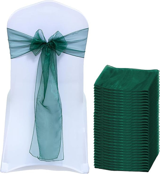 MDS Pack of 250 PCS Organza Chair Sashes Wider Dining Chair Bows Ribbon Tie Back for Wedding Party Birthday Bridal Shower Reception Event Banquet Home Chair Cover Decoration - Hunter Green