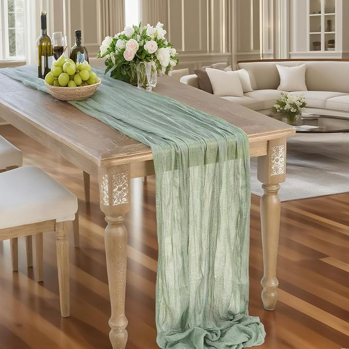 16 Pack Cheesecloth Table Runners 20" x 120", Boho Gauze Table Decor for Wedding, Bridal Shower, Birthday Party, Long Romantic Runner(Sage Green)