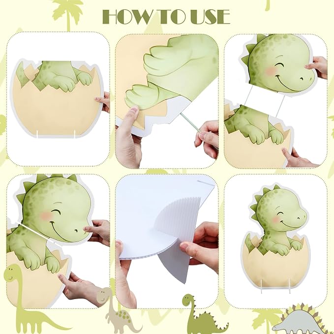 4 Pcs Large Dinosaur Cutout Cardboard Standup Decorations 21 x 15'' Cute Dinosaur Baby Shower Decorations Cartoon Backdrop Photo Props for Birthday Party Supplies Cake Table Decor, 4 Styles