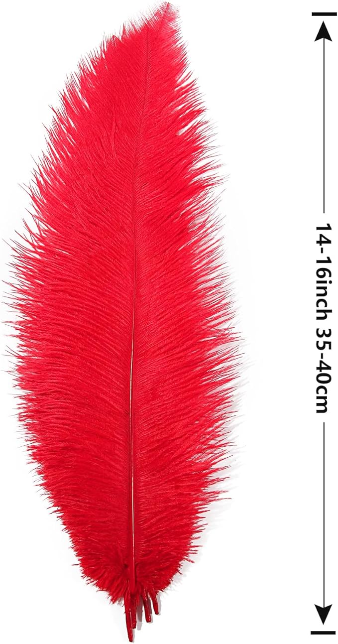 SendyFeather 50pcs Natural Red Ostrich Spads Feather 14-16inch (35-40cm) Bulk Feathers for Crafts Flowers Vase Wedding Party Centerpiece Decoration