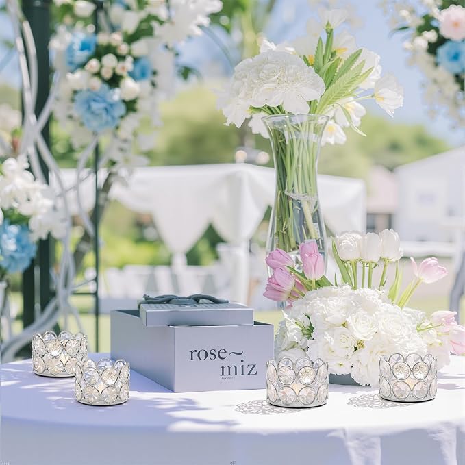 48Pcs Silver Votive Candle Holder Bulk for Wedding Centerpiece, Tea Light Candles Holder Crystal Candle Centerpiece for Party Home Table Decor Diya for Return Gift(Candle Excluded)