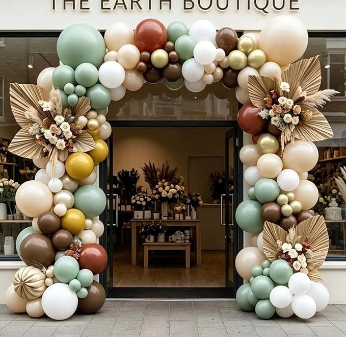 Green Brown Balloon Arch Double Stuffed Latex Sage Green White Gold Balloons Mustard Yellow White Balloon Garland For Birthday Baby Shower Safari Jungle Wooland Garden Theme Party Decor