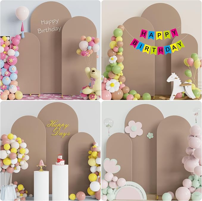 Wokceer Wedding Arch Backdrop Cover 6FT, 5FT, 4FT Set of 3 Spandex Fitted Nude Brown Arch Covers for Round Top Chiara Arch Backdrop Stands Cover for Birthday Party Ceremony Decor