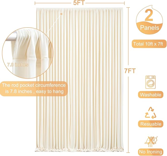 Champagne Backdrop Curtain for Parties Wedding Baby Shower Wrinkle Free Photo Curtains Backdrop Drapes Fabric Decoration for Bridal Shower 5ft x 7ft,2 Panels