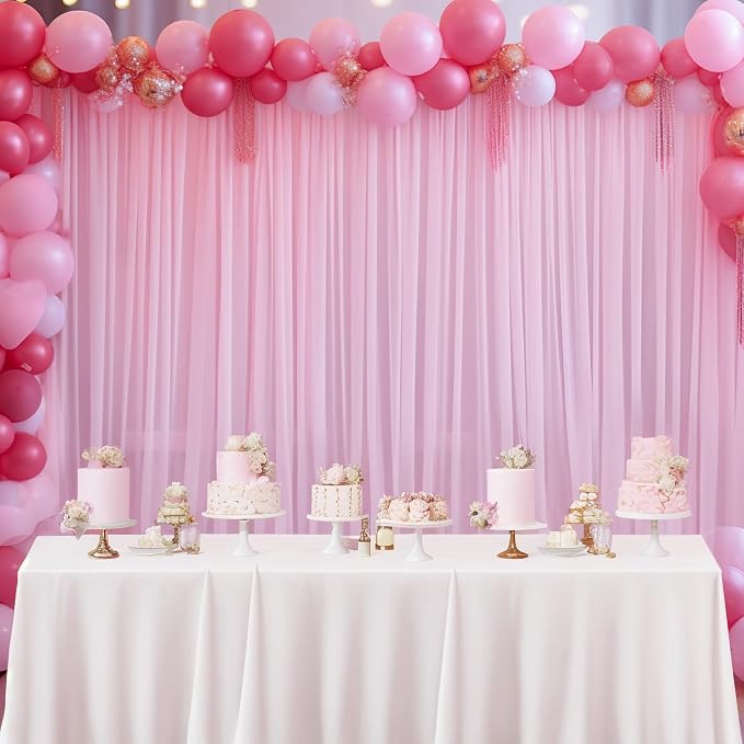 10x10ft Baby Pink Tulle Backdrop Curtain for Parites, Sheer Photo Backdrop Drpaes for Wedding Baby Shower Bridal Girl Shower Birthday Party Photo Shoot Background Decorations