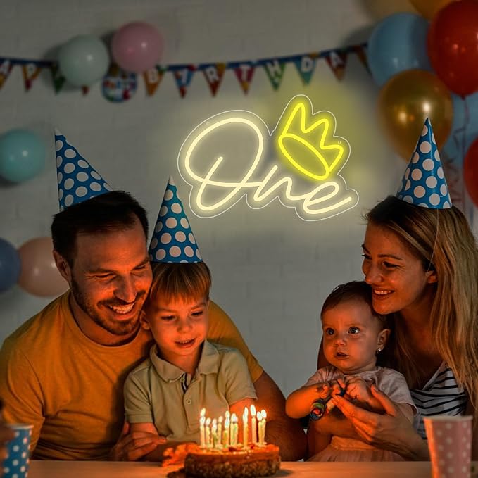 One Neon Sign for Wall Decor One Neon Light for First Birthday 1st Birthday LED Sign One Led Light for Birthday Party Wedding Decoration Baby Shower Decor Size 16.1 * 11.8 inch(D257)