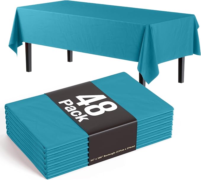 Exquisite Turquoise Tablecloths for Rectangle Tables 48 Pack Plastic Table Cloth Disposable 54" X 108" Turquoise Table Cloths Rectangle Tablecloth Plastic Tablecloths Rectangular Party Supplies