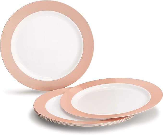 " OCCASIONS " 240 Plates Pack,(120 Guests) Heavyweight Wedding Party Disposable Plastic Plates -120x10.25'' Dinner+120x7.5'' Salad/Dessert (Rio Collection White & Pearled Pink Blush)