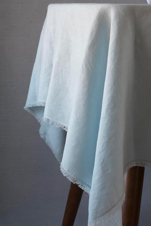 100% Pure Linen Tablecloths with Fringe, 55x55 Inch Light Blue Linen Table Cloth for Wedding, Party, Easter,Thanksgiving, Machine Washable