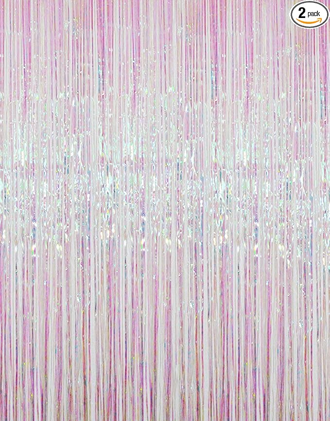GOER 3.2 ft x 9.8 ft Metallic Tinsel Foil Fringe Curtains Party Photo Backdrop Party Streamers for Birthday,Graduation,New Year Eve Decorations Wedding Decor (2 Packs,Multicolor)