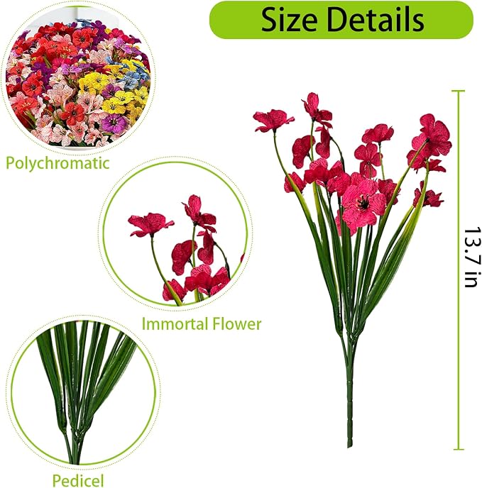 18 Bundles Artificial Flowers for Outdoor Indoor Fake Flowers uv Resistant Artificial Outside Flowers Faux Plastic Greenery for Porch Garden Home Wedding Spring Summer Patio Decor