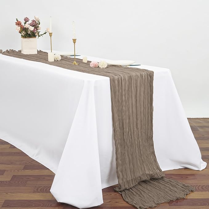 10 Pcs Nude Cheesecloth Table Runner 10FT, Gauze Table Runner for Wedding Reception Sheer Bridal Shower Birthday Party Boho Table Decoration, Rustic Romantic Wedding Runner