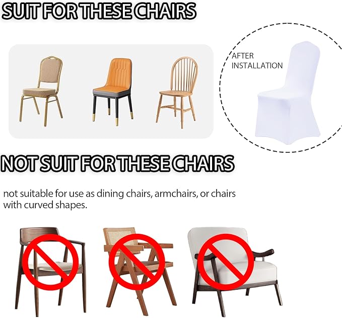 Asnomy Chair Covers Stretch Spandex Chair Covers Universal Fitted Chair Cover Protector for Wedding,Party,Dining and Banquet（White, 50 PCS