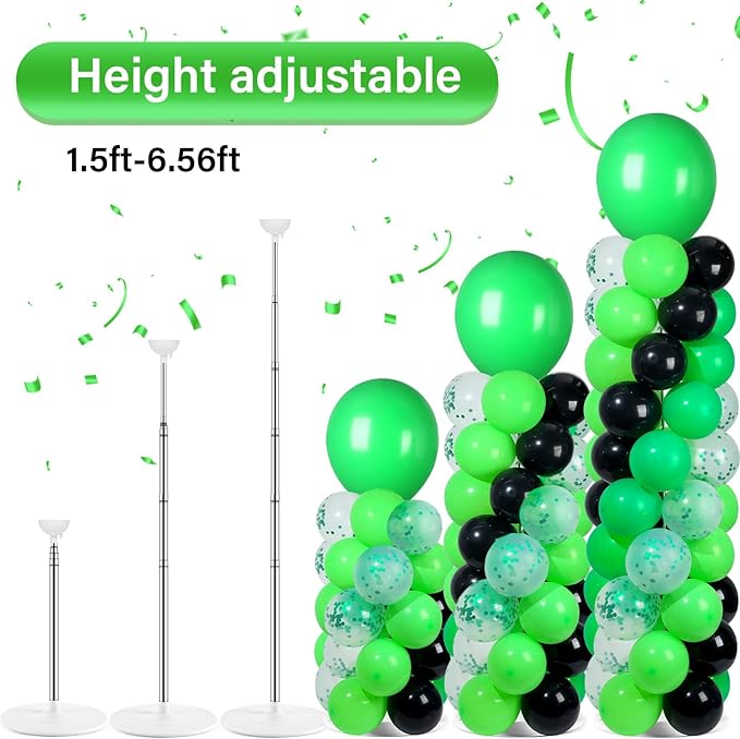 2 Sets Green and Black Balloon Column Stand Kit with 102 Balloons Adjustable Balloon Tower Stand with Bases for Floor Confetti Balloons Column Kit for Graduation Birthday Appreciation Party Decor