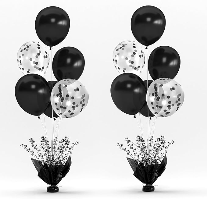 2 Set Black Table Balloons Foil Spray Centerpiece with Black and Confetti Balloons Stand Kit for Birthday Party Baby Shower Wedding Bridal Shower Prom Retirement Graduation Table Decorations