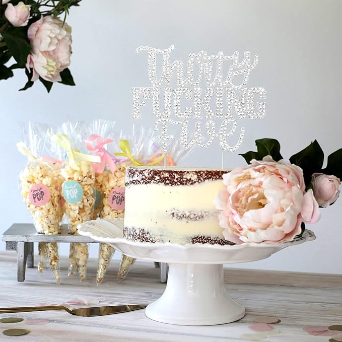 LINGTEER Happy 35th Birthday Funny Silver Rhinestone Cake Topper - Cheers to 35 Years Old Birthday Party Cake Centerpieces Topper Decorations Gift Sign.