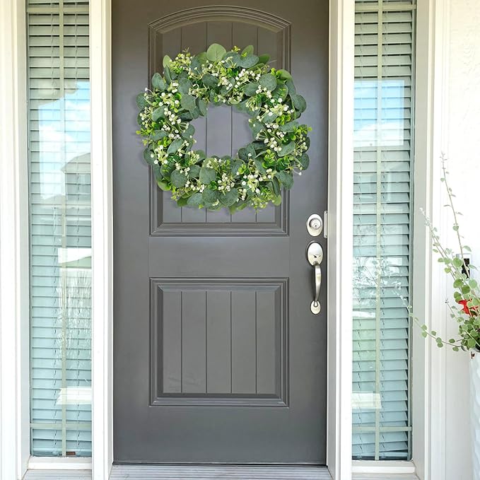 SOMYTING Eucalyptus Garland, 2 Packs 5.9FT Greenery Garland with Gypsophila Flowers Artificial Faux Silver Dollar Eucalyptus Leaves Fake Vines for Indoor Outdoor Table Mantle Home Party Wedding Decor