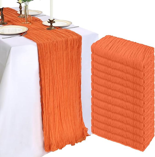 12 Pack 10FT Orange Cheesecloth Table Runner 120 Inch Long Gauze Rustic Boho Spring Cheese Cloth Table Runner Sheer Fabric Decorations for Holiday Party Wedding Banquet Bridal Baby Shower Décor