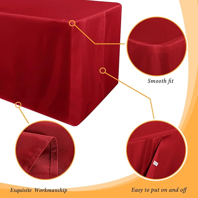 Obstal 2 Pack Red Table Cloths for 4 FT Standard Folding Tables - Water Resistant Washable Fabric Polyester Rectangle Table Cover for Holiday, Banquet and Trade Shows, 48L x 24W x 30H Inches