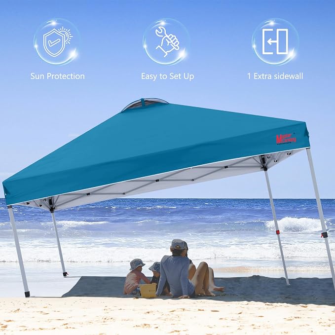 MASTERCANOPY 10x10 Pop Up Canopy Tent with 1 Sidewall, 1 Person Setup Instant Shelter, Outdoor Portable Beach Canopy, 1 Roller Bag, 4 Sandbags, 4 Ropes, 8 Stakes (10x10, Cyan Blue)
