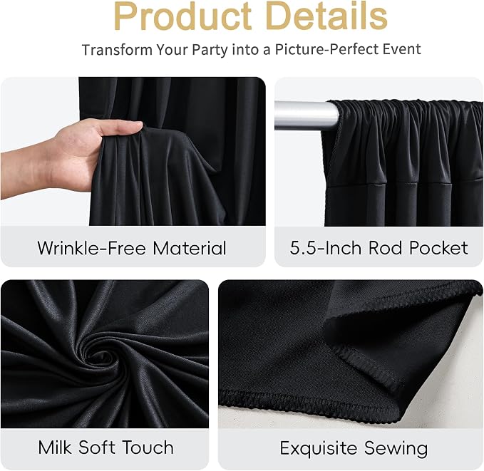 40x15ft Black Backdrop Curtains for Parties Wrinkle Free Fabric Backdrop Curtain Wedding Photo Drapes Backdrop for Birthday Party Baby Shower Bridal Shower Photography Stage Back Drop 8 Panels 5x15FT