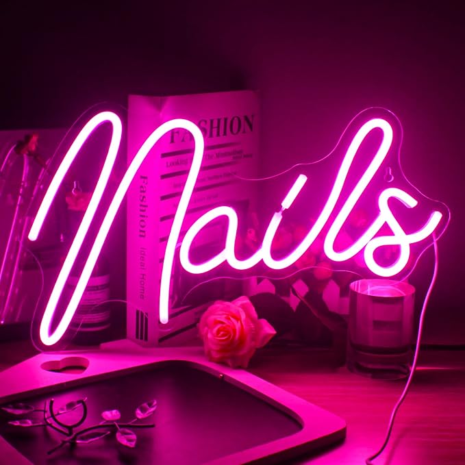Nails Neon Sign Led Pink Neon Light Up Signs for Wall Decor Usb Neon Lights for Nail Salon Beauty Room Decor Indoor Outdoor Lights for Bedroom Shop Room