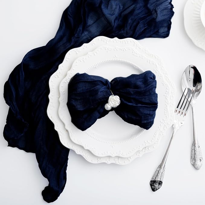100 Pack Navy Blue Cheesecloth Napkins Washable Set of 100 Navy Blue Cloth Napkins 21x21 Inches Rustic Boho Cotton Gauze Dinner Table Napkins for Wedding Bridal Baby Shower Summer Party Table Decor