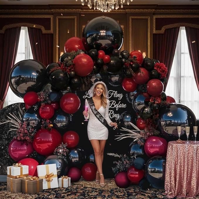 Black Red Balloons Thick Double Stuffed Black Burgundy Balloon Garland Arch Kit for Gothic Vampire Till Death Do Us Rip To Twenties Halloween Birthday Party Decorations