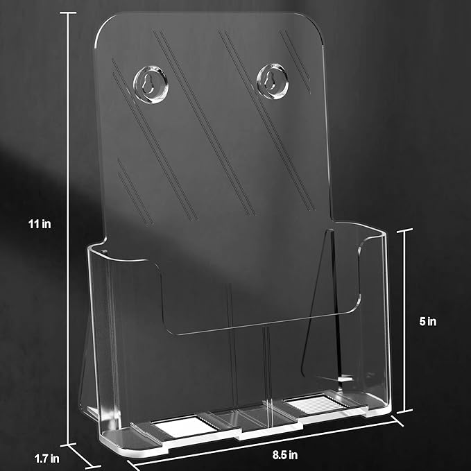 Brochure Holder 8.5x11 Inch Acrylic Literature Holders Clear Plastic Flyer Display Stand Countertop Use or Wall Mount Pamphlet Holder Organizer for Office, Lobby, Hotels, Trade Shows, 2 Pack
