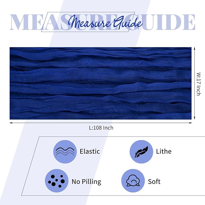 25 Pack Royal Blue Cheesecloth Table Runner 17 x 108 Inch Fall Thanksgiving Boho Rustic Farmhouse Gauze Cheese Cloth Runner for Wedding Party Baby Shower Home Decor Holiday Decorations