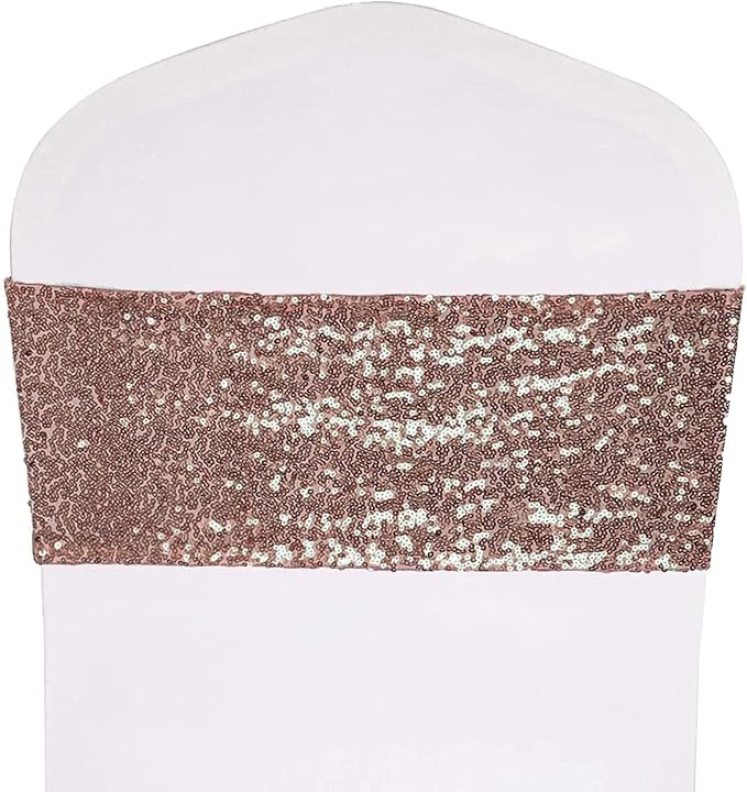 Pack of 50 Stretch Sequin Chair Sashes Chair Bands One-Sided Sequins Decor for Hotel Wedding Reception Events Party Chair Cover Decoration (Brown)