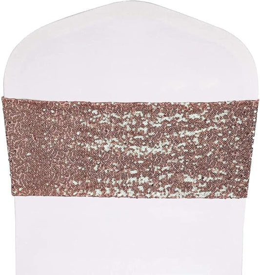Pack of 50 Stretch Sequin Chair Sashes Chair Bands One-Sided Sequins Decor for Hotel Wedding Reception Events Party Chair Cover Decoration (Brown)