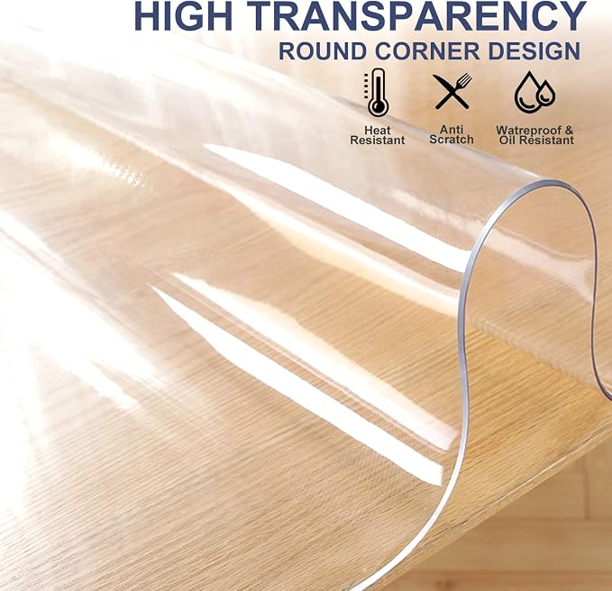 1.5mm Thick 20x48 Inches Plastic Clear Table Protector Transparent PVC Desk Protector Pad Desk Blotter Mat Rectangular Plastic Table Cover Protector PVC Table Pad for Office Computer Writing Desk