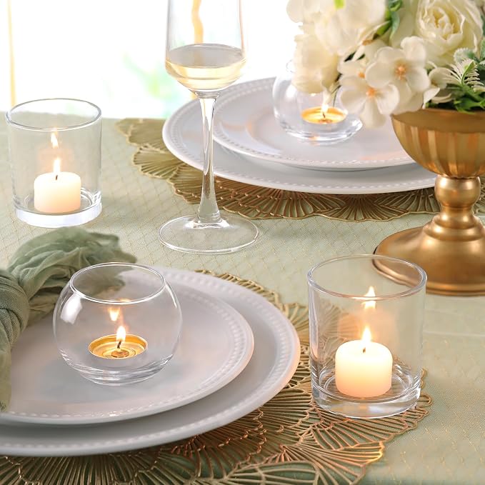 Volens 30pcs Assorted Clear Votive Candle Holders Bulk, Large Wedding Centerpieces for Tables, Glass Votive & Tealight Candle Holders for Party Decorations and Home Decor