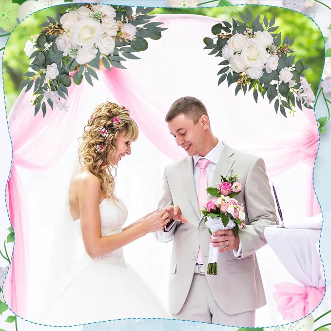 Wedding Arch Decorations 2 Pack - Reusable Artificial Hanging Flowers Floral Swag Greenery Garland for Wedding Welcome Sign Backdrop Bridal Ceremony Reception Backdrop Decoration