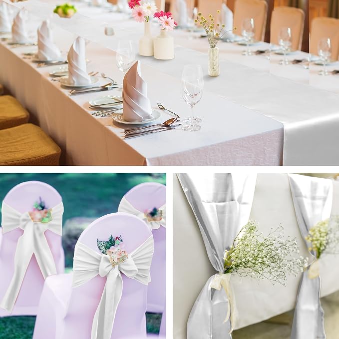 Aneco 4 Pack Satin Table Runner 12 x 108 Inch Long Bright Silk and Smooth Fabric Party Table Runner for Wedding Banquet Party Decoration