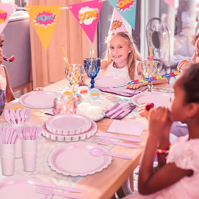 175 Pcs Pink Plates and Napkins, 25 Set Scalloped Pink Dinnerware | Light Pink Party Decor Include 9" Paper Plates, 7" Dessert Plates, 6.5 Inch Napkins for Girls Birthday, Bridal Baby Shower
