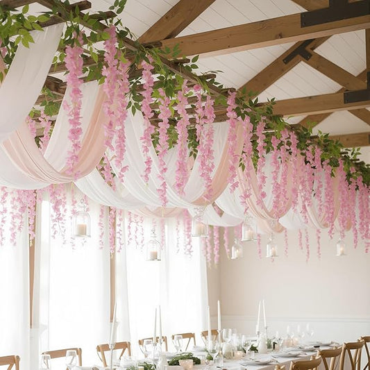 Suncalla 12 Pcs Wisteria Hanging Flowers Vines Fake Hanging Flowers Garland Artificial Wisteria Vines for Wedding Arch Party Home and Garden Decor Table Backdrop (Pink)